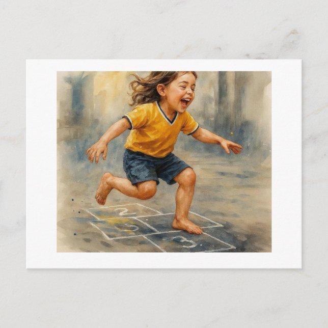 Joyful Child Playing Hopscotch,  Postcard (Front)
