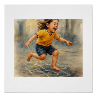 Joyful Child Playing Hopscotch,  Poster