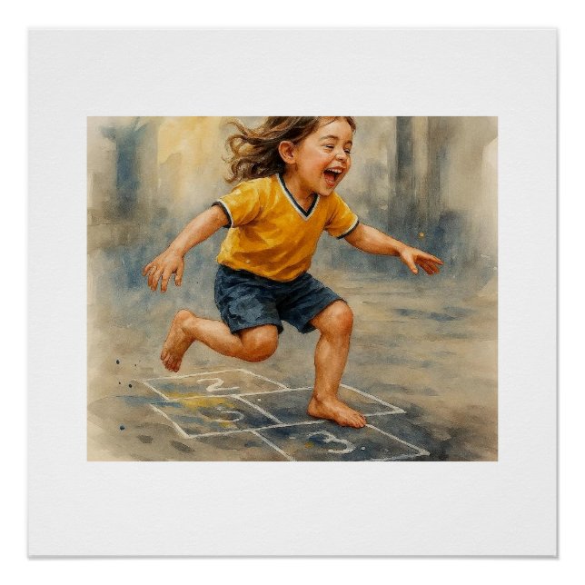 Joyful Child Playing Hopscotch,  Poster (Front)