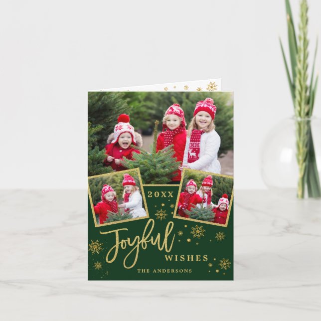 Joyful Christmas 3 PHOTO Holiday Greeting Holder Card (Front)