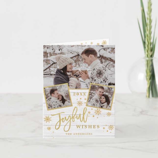 Joyful Christmas 3 PHOTO Holiday Greeting Holder Card (Front)