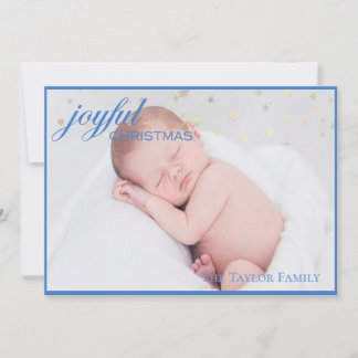 Joyful CHRISTMAS - Blue New Baby Boy Photo Holiday Card