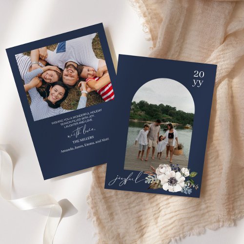 Joyful Christmas Card  Floral Holiday Photo Card 