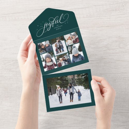 Joyful Christmas collage green trifold holiday All In One Invitation