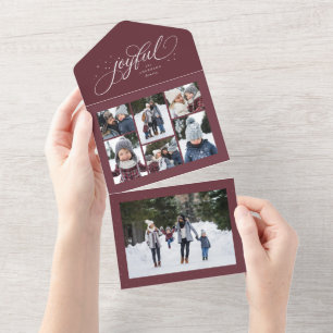 Joyful Christmas collage mauve plum trifold All In One Invitation