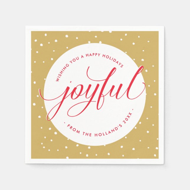 JOYFUL CHRISTMAS EATS stylish calligraphy red gold Napkins (Front)