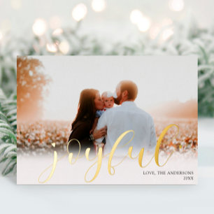 Joyful Christmas Elegant white gold foil photo Foil Holiday Card