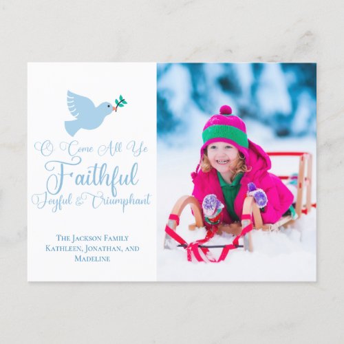 Joyful Christmas Family Photo Blue Dove Religious Postcard