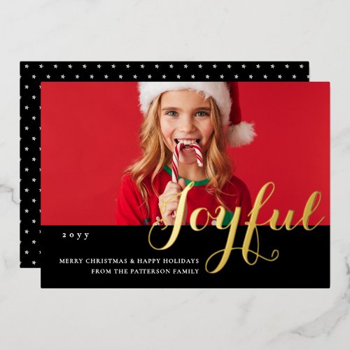 Joyful Christmas Family Photo Modern Foil Holiday Card