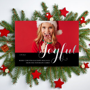 Joyful Christmas Family Photo Modern Script Foil Invitation