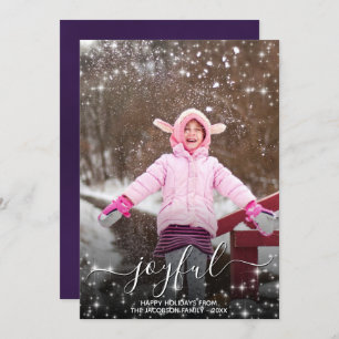 Joyful Christmas Festive Stars Photo Purple Holiday Card