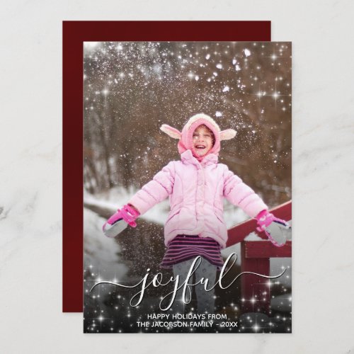 Joyful Christmas Festive Stars Photo Red Holiday Card