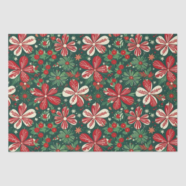Joyful Christmas Flowers and Stars Tissue Paper (Front)