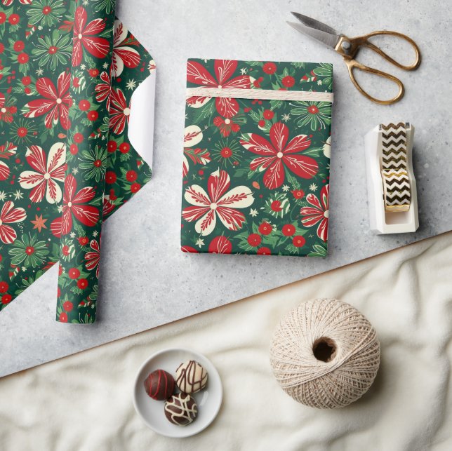 Joyful Christmas Flowers and Stars Wrapping Paper (Crafts)