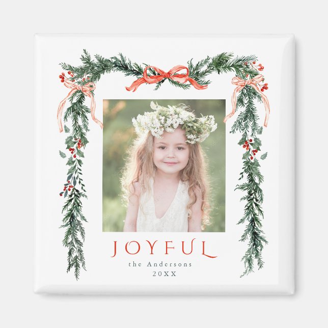 Joyful Christmas Frame Photo Holiday Magnet (Front)
