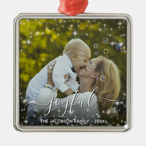 Joyful Christmas Fun Sparkles Holiday Photo Metal Ornament