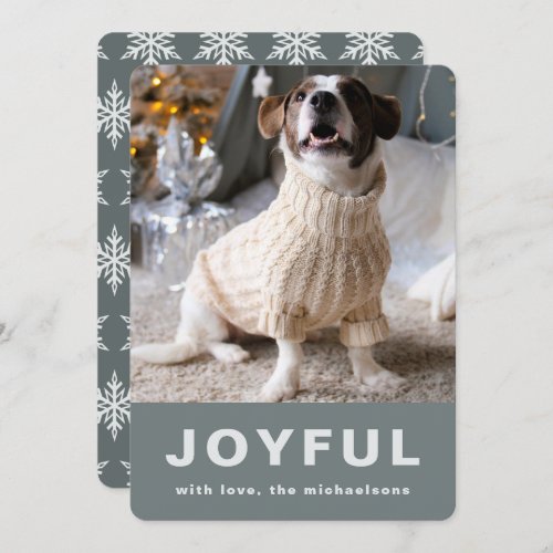 Joyful Christmas Gray Snowflake Print Photo Holiday Card