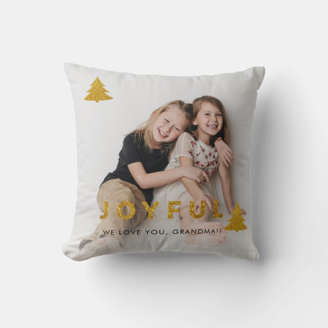 Joyful Christmas Holiday Photos Grandma Throw Pillow (Front)