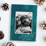Joyful Christmas. Modern abstract green oil brush Holiday Card<br><div class="desc">Modern abstract oil brush stroke Christmas photo card "Joyful" in green,  dark teal colors. Please contact me if you need additional items.</div>