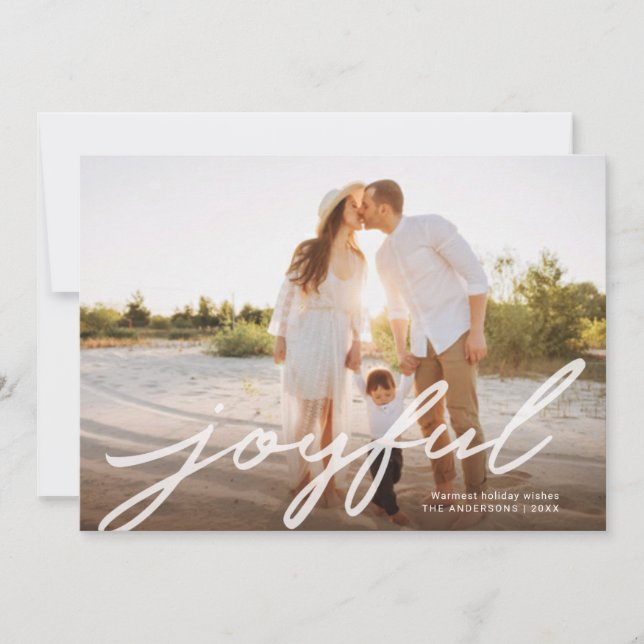Joyful Christmas Modern Handwritten Script Photo Holiday Card (Front)