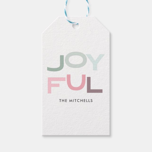 JOYFUL Christmas Pastel Personalized Gift Tags (Front)