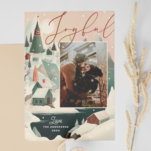 Joyful Christmas | Peaceful Nordic Village Photo Holiday Card (Creator Uploaded)