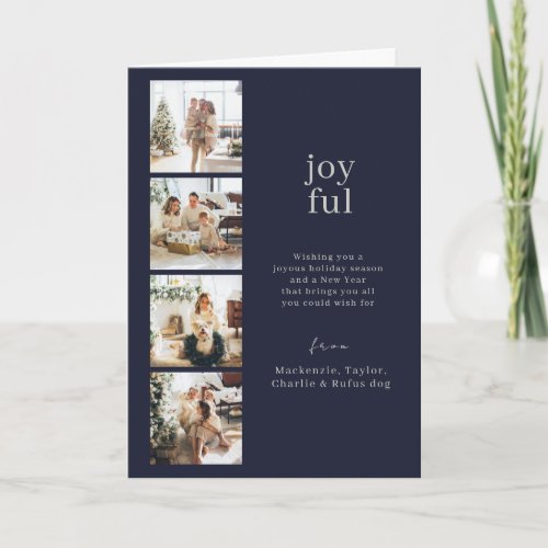 Joyful Christmas Personalized 4 Photo Collage Holiday Card