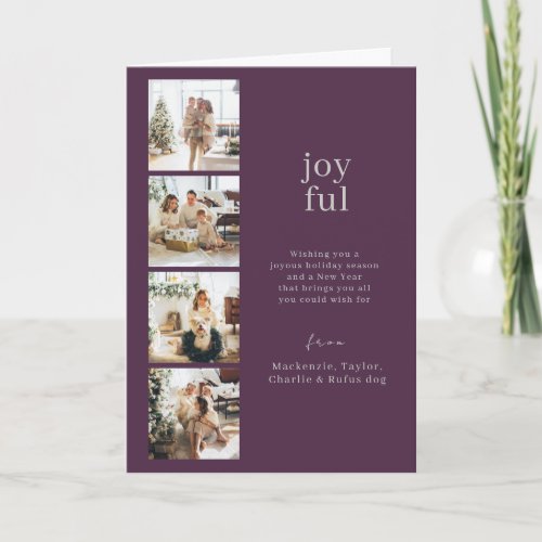 Joyful Christmas Personalized 4 Photo Collage Holiday Card