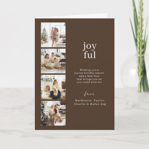Joyful Christmas Personalized 4 Photo Collage Holiday Card