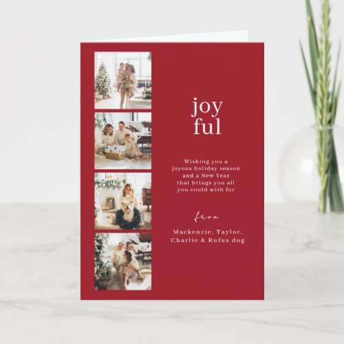 Joyful Christmas Personalized 4 Photo Collage Holiday Card