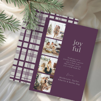 Joyful Christmas Personalized 4 Photo Collage Holiday Card