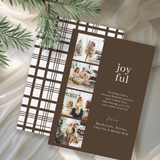 Joyful Christmas Personalized 4 Photo Collage Holiday Card