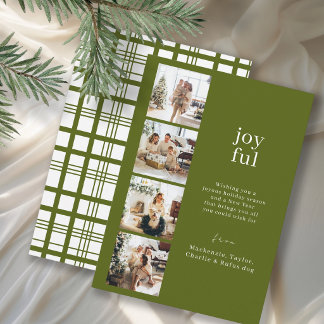 Joyful Christmas Personalized 4 Photo Collage Holiday Card