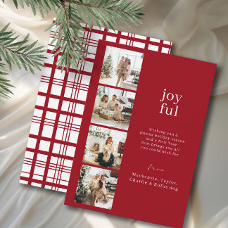 Joyful Christmas Personalized 4 Photo Collage Holiday Card