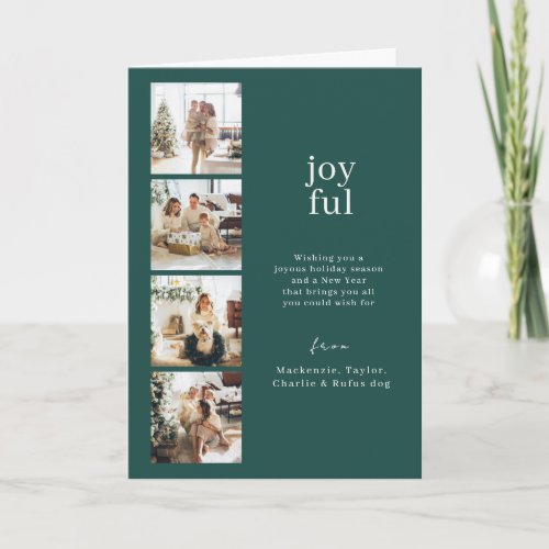 Joyful Christmas Personalized 4 Photo Collage Holiday Card
