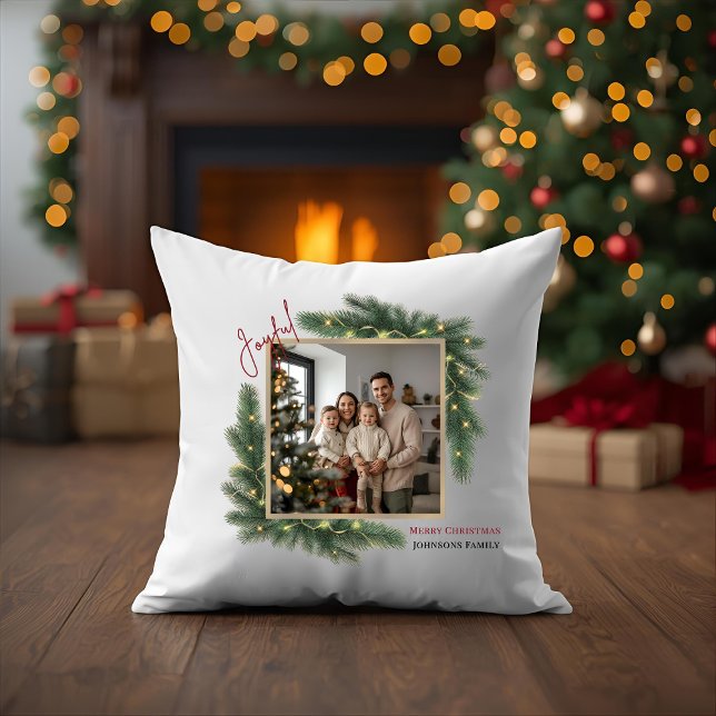 Joyful Christmas Photo Frame Family Throw Pillow (Creator Uploaded)