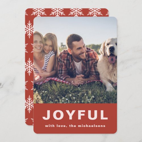 Joyful Christmas Red Snowflake Photo Holi Holiday Card