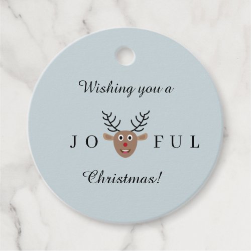 Joyful Christmas Reindeer Dusty Blue Holiday Gift Favor Tags