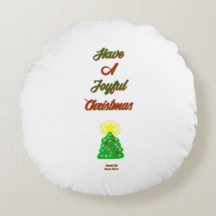 Joyful Christmas Round Throw Pillow