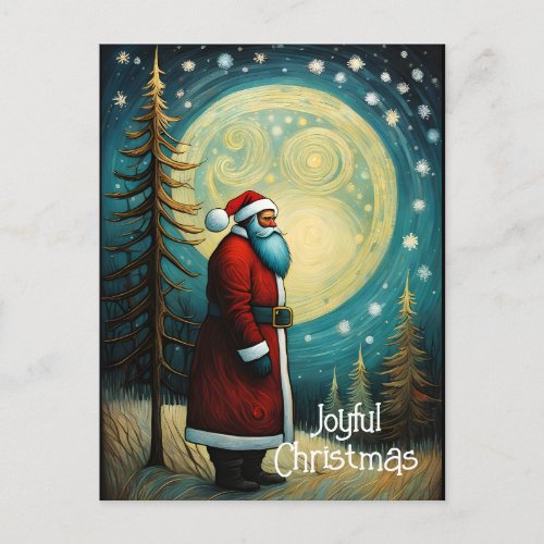 Joyful Christmas Santa Claus Full Moon Tree Holiday Postcard
