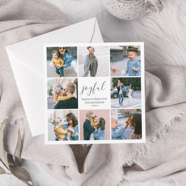 Joyful Christmas Script Simple Photo Collage Holiday Card (Creator Uploaded)