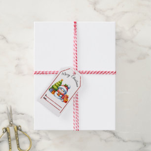 Joyful Christmas tag with snowman & gifts