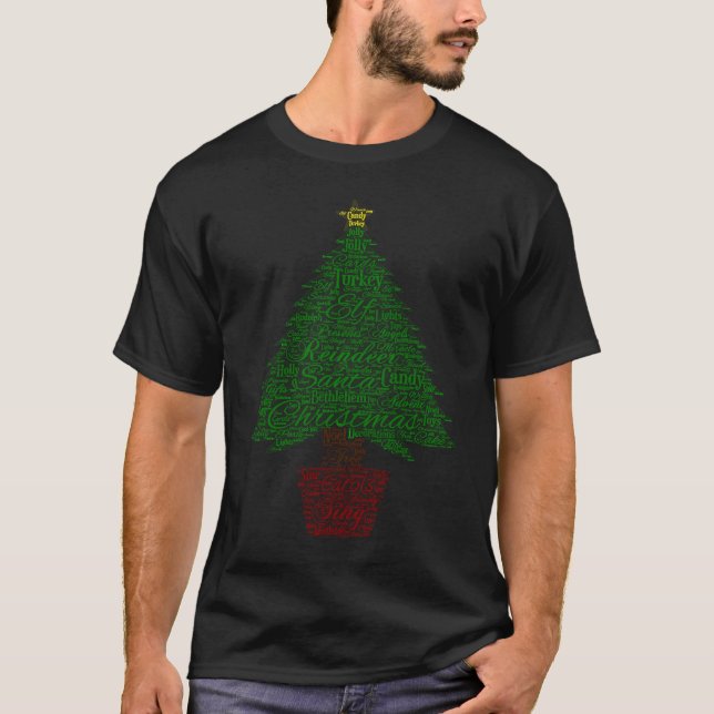 Joyful Christmas Tree Text And Quote T-Shirt (Front)