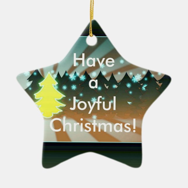 Joyful Christmas Trees Brown & Green Ornament (Front)