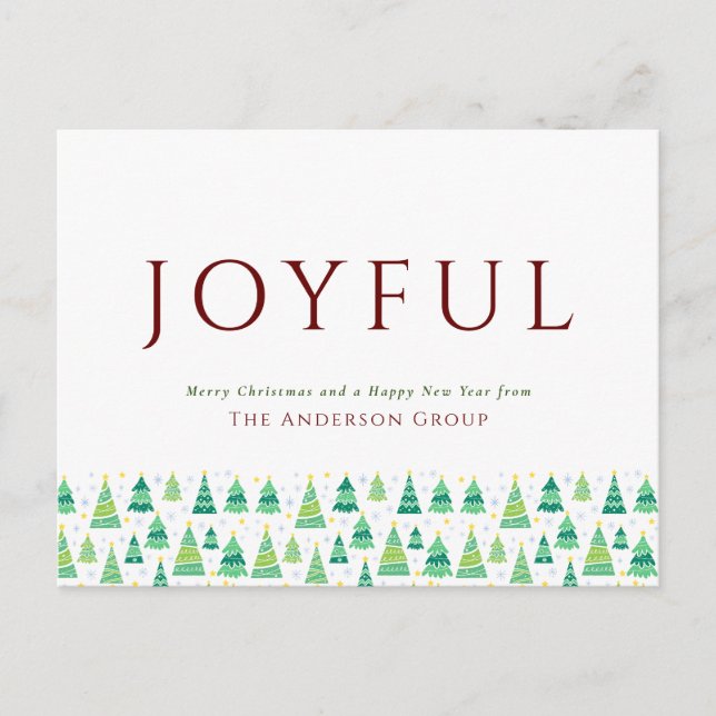 Joyful Christmas Trees Corporate Holiday Postcard (Front)