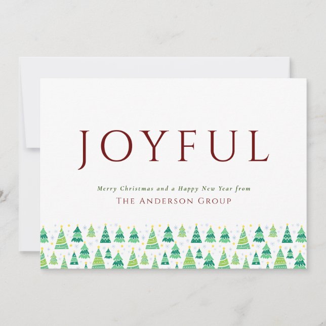 Joyful Christmas Trees Corporate Logo Holiday Card (Front)