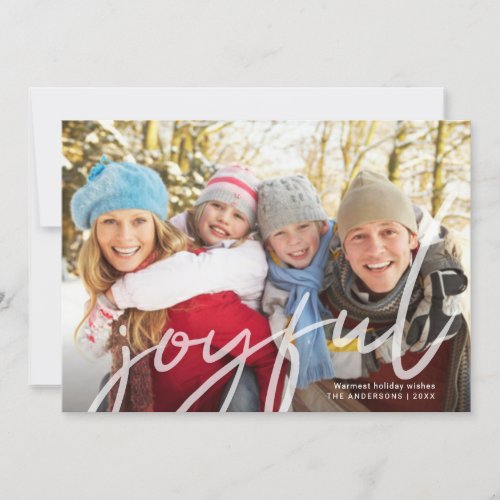 Joyful Christmas Trendy Handwriting Script Photo Holiday Card