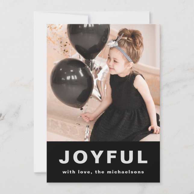 Joyful Christmas Two Photo Black and Silver Holiday Card (Front)