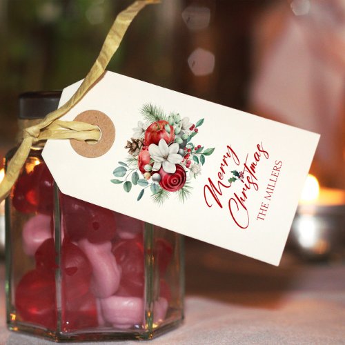 Joyful Christmas vibe flowers and apples bouquet Gift Tags