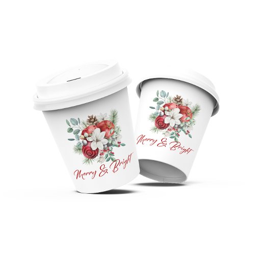 Joyful Christmas Vibe Flowers and Apples Bouquet Paper Cups